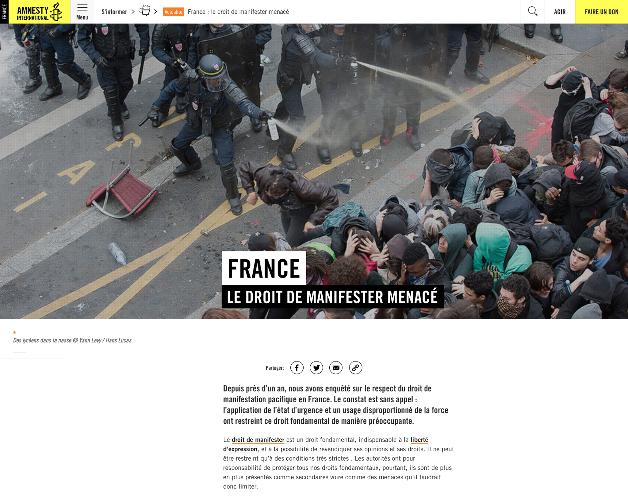 FRANCE LE DROIT DE MANIFETER Rapport Amnesty International