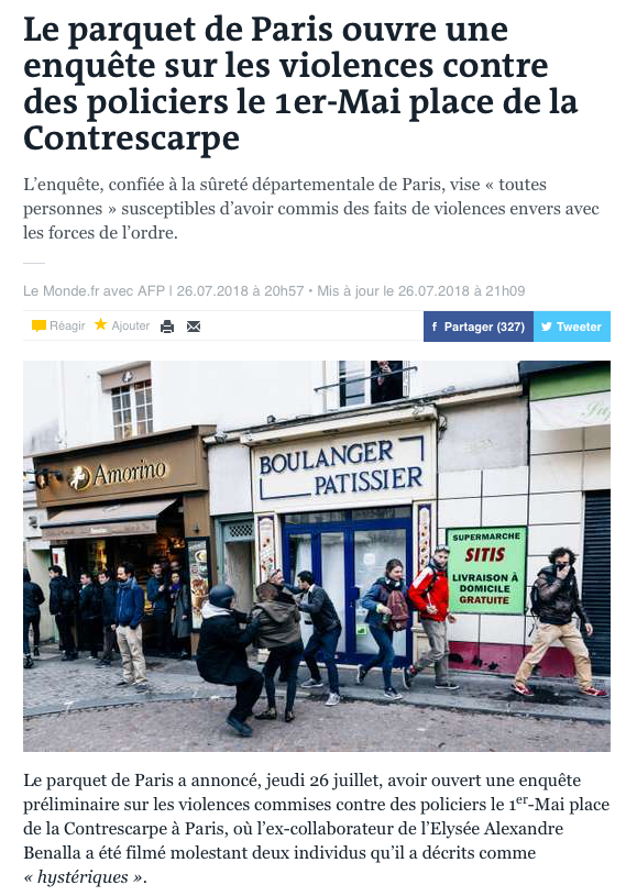 Alexandre Benalla place de la Contrescarpe le 1er mai 2018 sur lemonde.fr